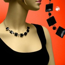 Halskette Quadrat Schliff schwarz 45cm