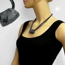 Collier Halskette Trapez grau-schwarz silber 50cm