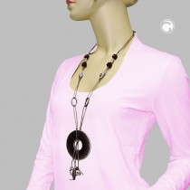 Collier Halskette Discus grau-weiß altsilber 90cm