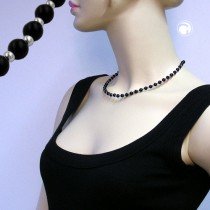Collier Halskette Perle schwarz silber-farbig 45cm