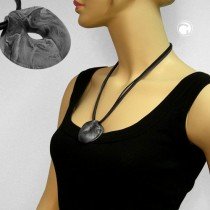 Collier Halskette Amulett grau-silber-schwarz 55cm