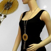 Collier Halskette Disc oliv-beige altmessing 110cm