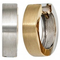 Creolen rund 585 Gelbgold Weißgold bicolor mattiert Ohrringe