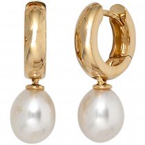 Creolen 585 Gelbgold 2 Süßwasser Perlen Ohrringe