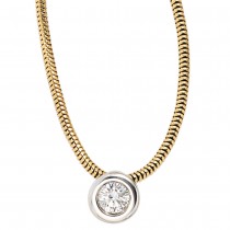 Collier Kette mit Anhänger 585 Gold bicolor 1 Diamant Brillant 42cm Halskette