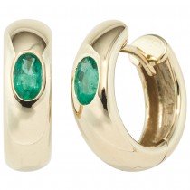 Creolen rund 585 Gelbgold 2 Smaragde grün Ohrringe Goldohrringe Goldcreolen