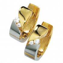 Creolen 333 Gelbgold bicolor mattiert 4 Zirkonia Ohrringe Goldcreolen