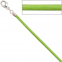 Collier Halskette Seide hellgrün 2,8mm 42cm, Verschluss 925 Silber Kette