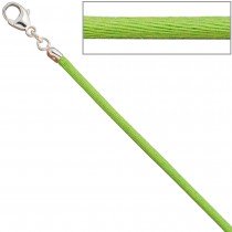 Collier Halskette Seide hellgrün 2,8mm 42cm, Verschluss 925 Silber Kette