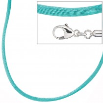 Collier Halskette Seide türkis 42cm, Verschluss 925 Silber Kette