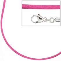 Collier Halskette Seide pink 42cm, Verschluss 925 Silber Kette