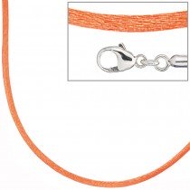 Collier Halskette Seide orange 42cm, Verschluss 925 Silber Kette