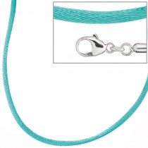 Collier Halskette Seide türkis 42cm, Verschluss 925 Silber Kette
