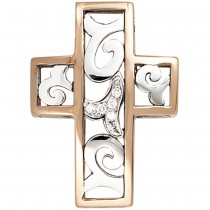 Anhänger Kreuz 585 Weißgold Rotgold bicolor 6 Diamanten Brillanten