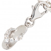 Einhänger Charm Flip-Flop 925 Sterling Silber rhodiniert 7 Zirkonia
