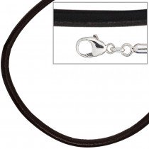 Leder Halskette Kette Schnur schwarz 70cm, Karabiner 925 Sterling Silber