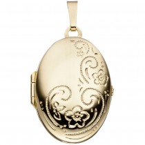 Medaillon oval für 2 Fotos 333 Gelbgold Anhänger zum Öffnen