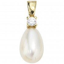Anhänger 333 Gelbgold 1 Süßwasser Perle 1 Zirkonia Perlenanhänger