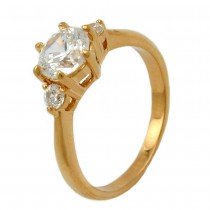 Ring mit 3x weißen runden Zirkonias 3 Mikron vergoldet Größe 58