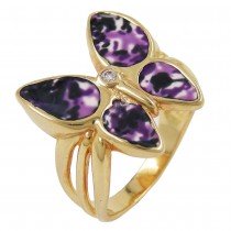 Ring Schmetterling lila farbig lackiert 3 Mikron vergoldet Größe 64