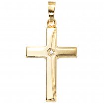 Anhänger Kreuz 333 Gelbgold mattiert 1 Zirkonia Kreuzanhänger Goldkreuz