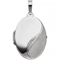 Medaillon oval 585 Weißgold mattiert 2 Diamanten Anhänger zum Öffnen