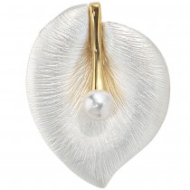 Anhänger Blatt 925 Silber bicolor mattiert 1 Süßwasser Perle Perlenanhänger