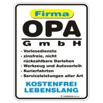 geprägtes Blechschild - Firma Opa GmbH