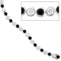 Armband 925 Silber 19cm mit Zirkonia schwarz weiß Silberarmband Kastenschloss