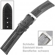 Uhrenarmband Men 20mm Kalbleder mit leichtem abgenähten Wulst schwarz