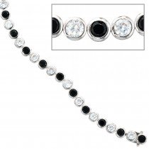 Armband 925 Silber 19cm mit Zirkonia schwarz weiß Silberarmband Kastenschloss
