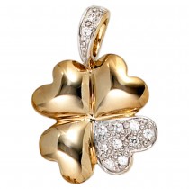 Anhänger Kleeblatt 333 Gelbgold bicolor 10 Zirkonia Glücksbringer