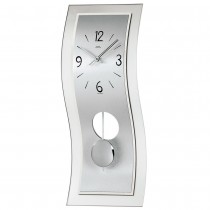 Pendeluhr Quarz mit Pendel silbern modern geschwungen mit Aluminium