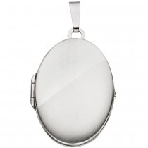 Medaillon oval 585 Weißgold mattiert Anhänger zum Öffnen