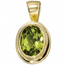 Anhänger oval 585 Gelbgold 1 Peridot grün Goldanhänger