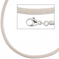 Collier Halskette Seide beige 2,8mm 42cm, Verschluss 925 Silber Kette