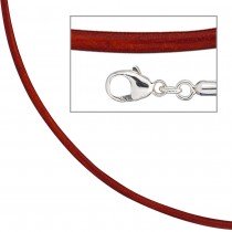 Collier Halskette Leder rot 925 Silber 42cm Lederkette Karabiner