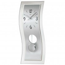Pendeluhr Quarz mit Pendel silbern modern geschwungen mit Aluminium