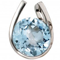 Anhänger 585 Weißgold 1 Blautopas blau hellblau Goldanhänger 2.8g