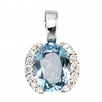 Anhänger 585 Weißgold 14 Diamanten Brillanten 1 Blautopas blau Goldanhänger