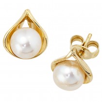 Ohrstecker 585 Gelbgold 2 Süßwasser Perlen Ohrringe Perlenohrstecker