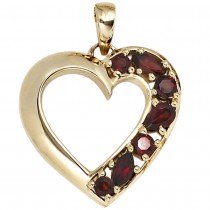 Anhänger Herz 585 Gelbgold 7 Granate rot Herzanhänger