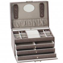 Sacher Schmuckkoffer Schmuckkasten Leder grau Schubladen abschließbar Schloss