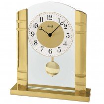 Tischuhr Quarz mit Pendel golden Metall mit Aluminium und Glas