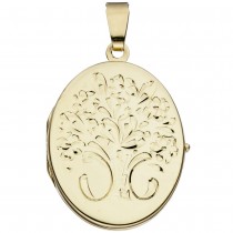 Medaillon oval Blumen 585 Gelbgold Anhänger zum Öffnen