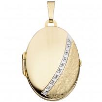 Medaillon oval 333 Gelbgold bicolor eismatt Anhänger zum Öffnen
