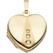 Medaillon Herz 333 Gelbgold mattiert 3 Zirkonia Anhänger zum Öffnen