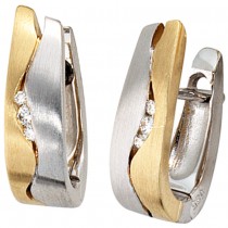 Creolen 585 Weißgold Gelbgold bicolor matt 6 Diamanten Brillanten Ohrringe