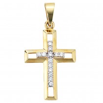 Anhänger Kreuz 333 Gelbgold 13 Zirkonia Kreuzanhänger Goldkreuz