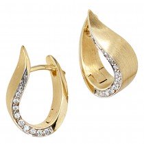 Creolen 585 Gelbgold bicolor teilmatt 18 Diamanten Brillanten Ohrringe